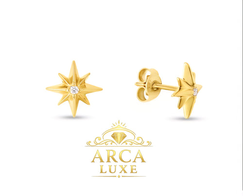 14K Diamond North Star Stud Earrings – Solid Gold | ARCA LUXE
