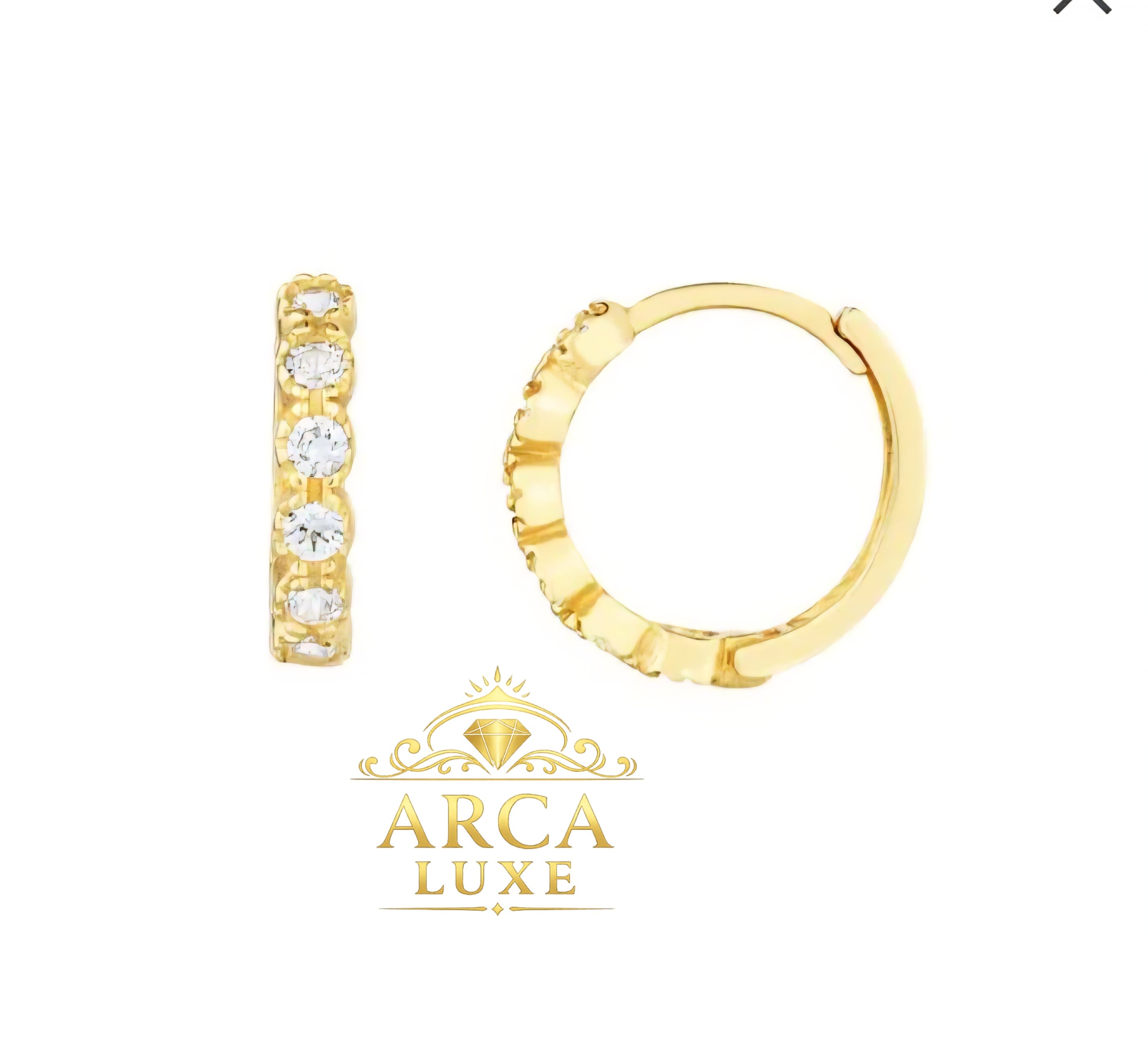 14K Solid Gold CZ Huggie Earrings – Minimal Diamond Look Hoops | ARCA LUXE