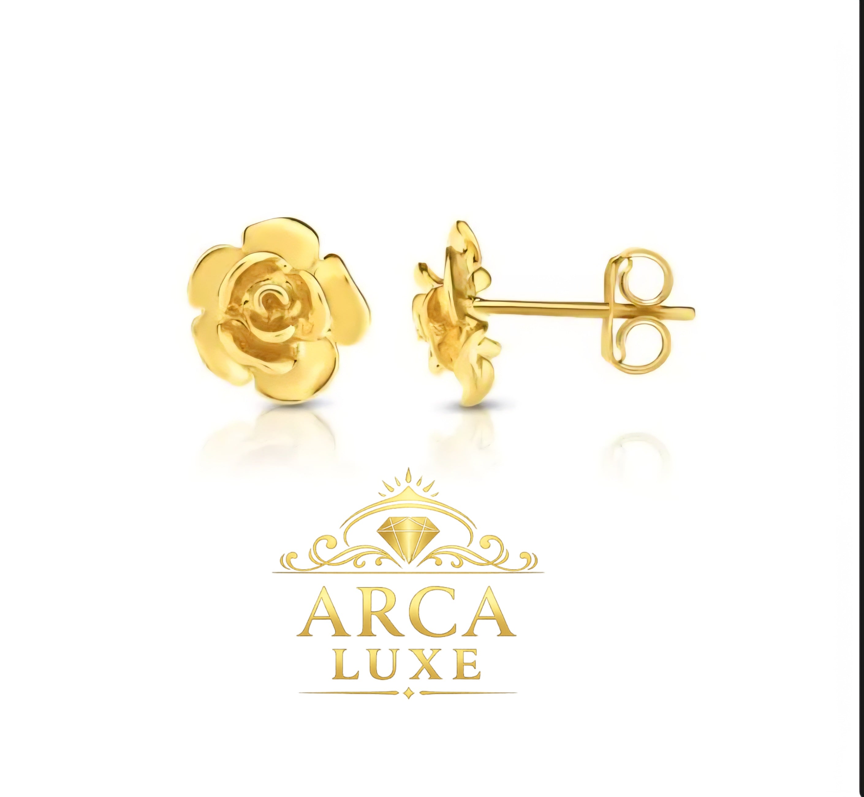 14K Solid Gold Rose Stud Earrings – Classic Floral Design
