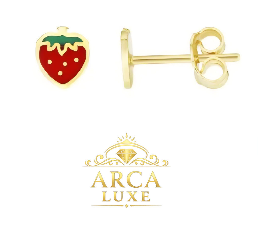 14K Gold Enamel Strawberry Stud Earrings – Kids Gold Earrings