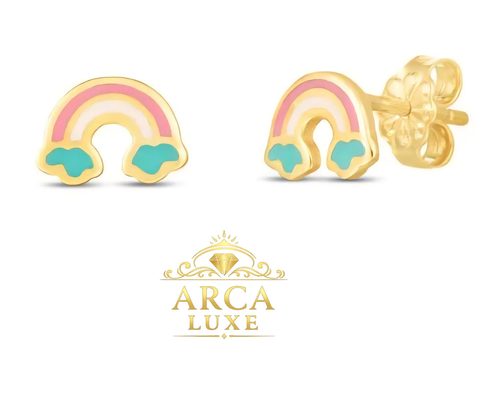 14K Gold Enamel Rainbow Stud Earrings – Kids Gold Earrings