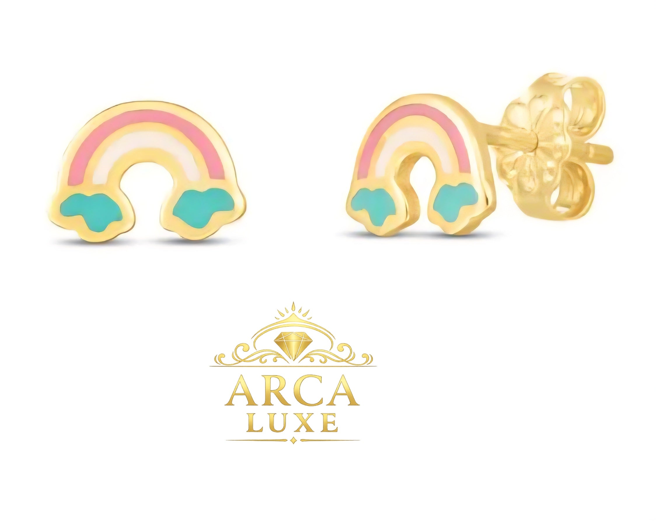 14K Gold Enamel Rainbow Stud Earrings – Kids Gold Earrings