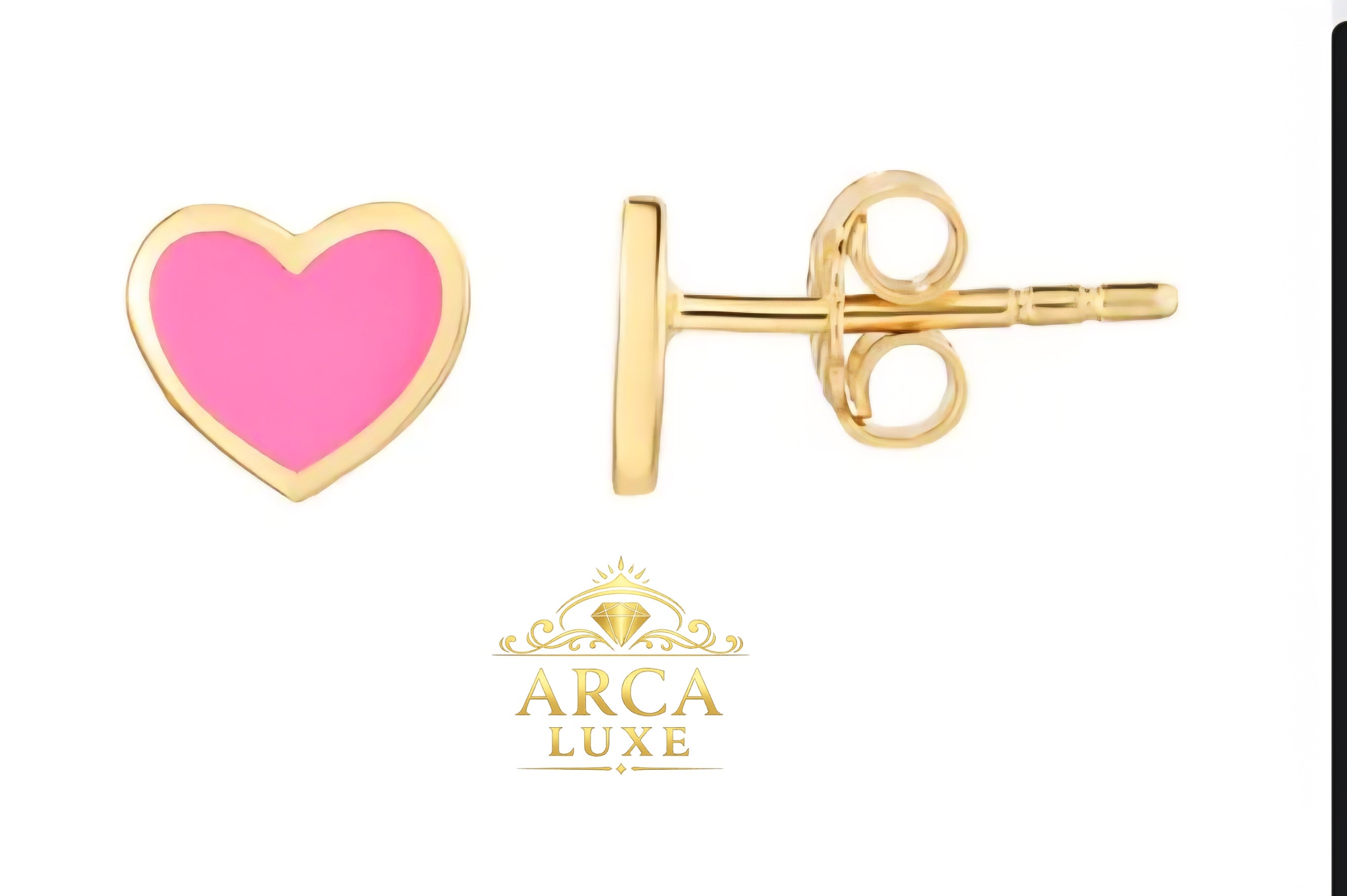 14K Enamel Heart Stud Earrings – Solid Gold