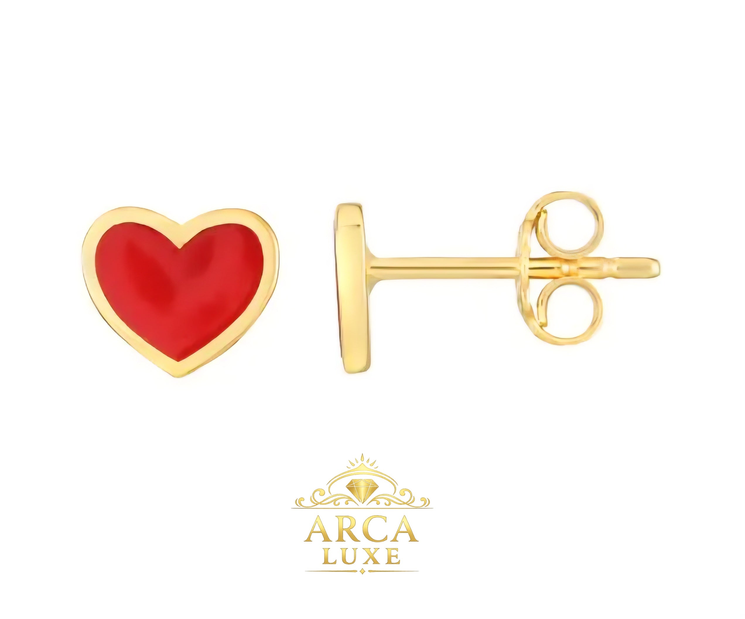14K Enamel Heart Stud Earrings – Solid Gold