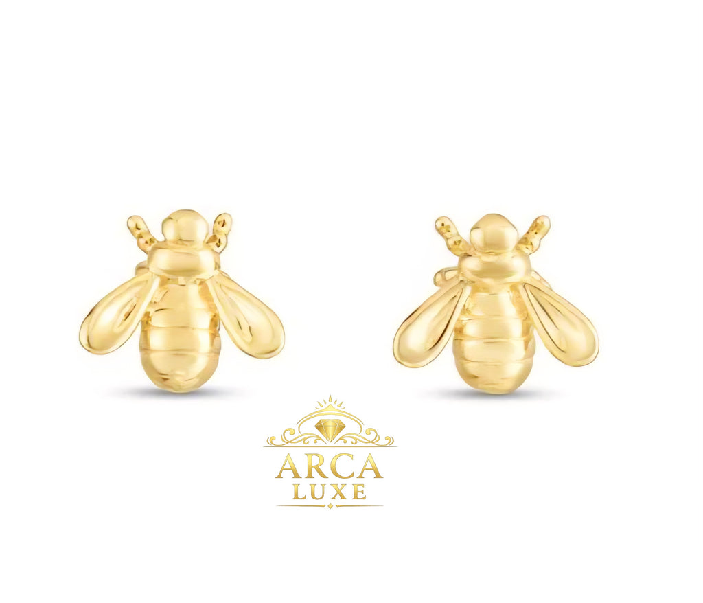 14K Gold Bee Stud Earrings – Solid Gold