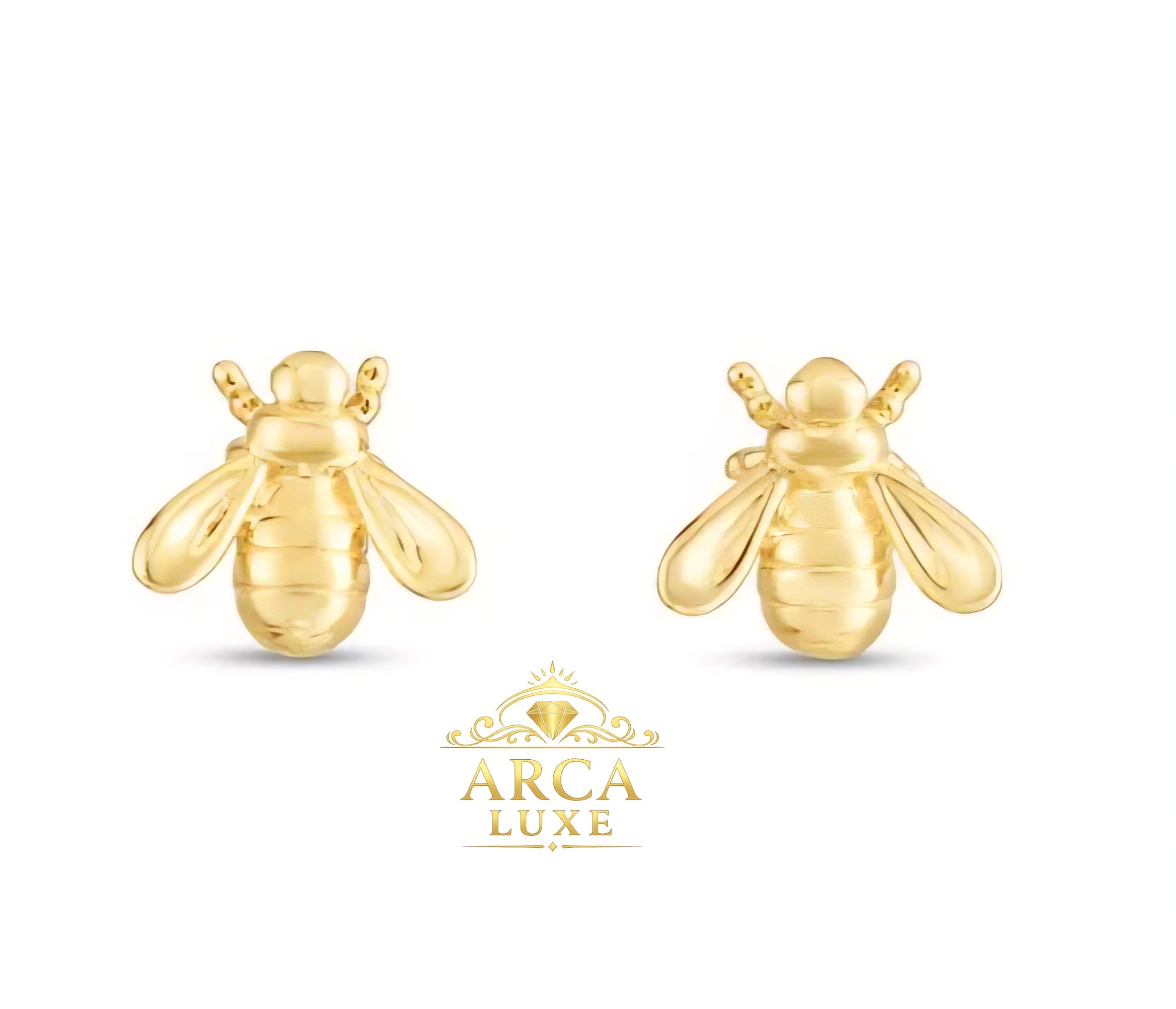 14K Gold Bee Stud Earrings – Solid Gold