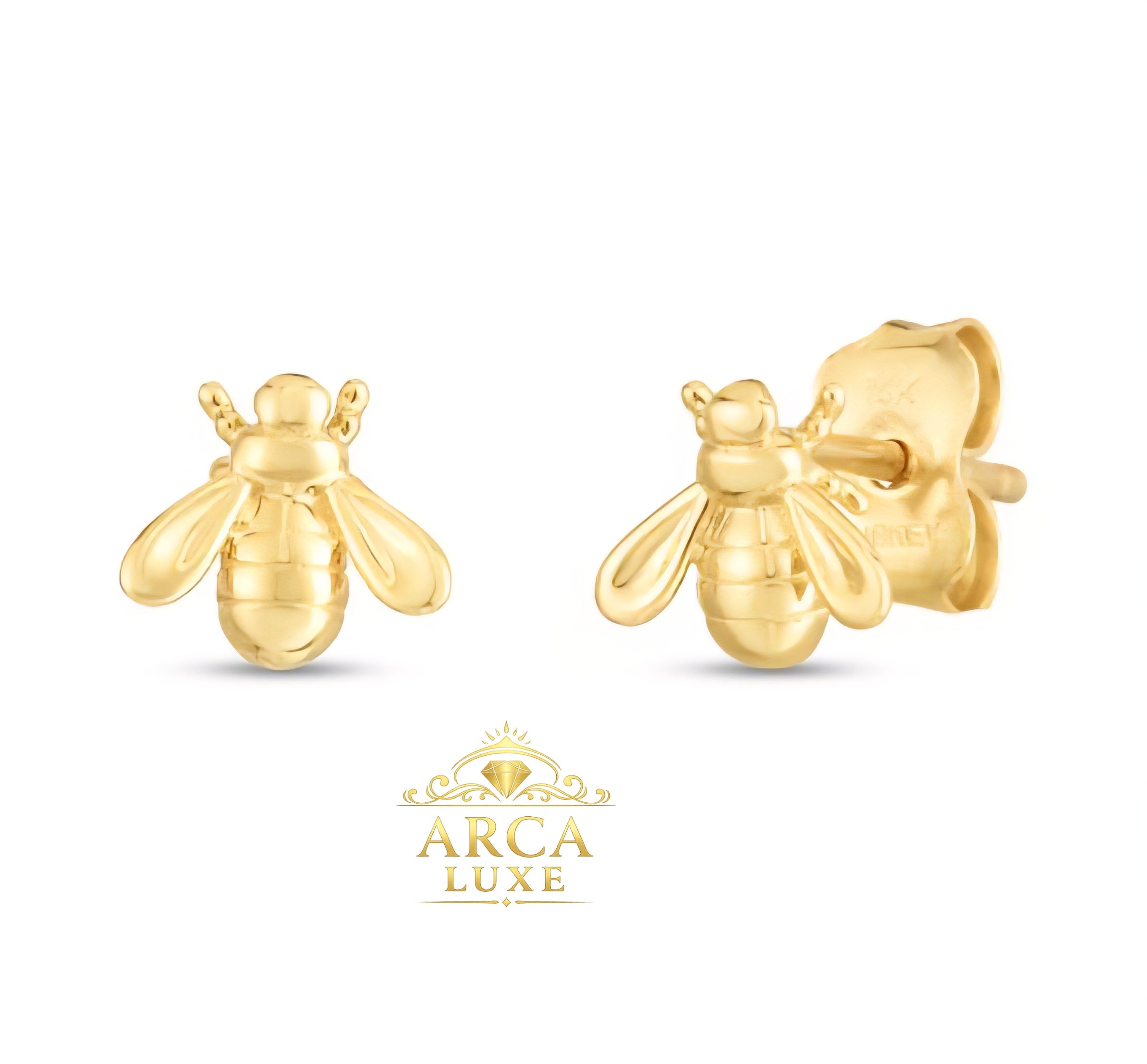 14K Gold Bee Stud Earrings – Solid Gold