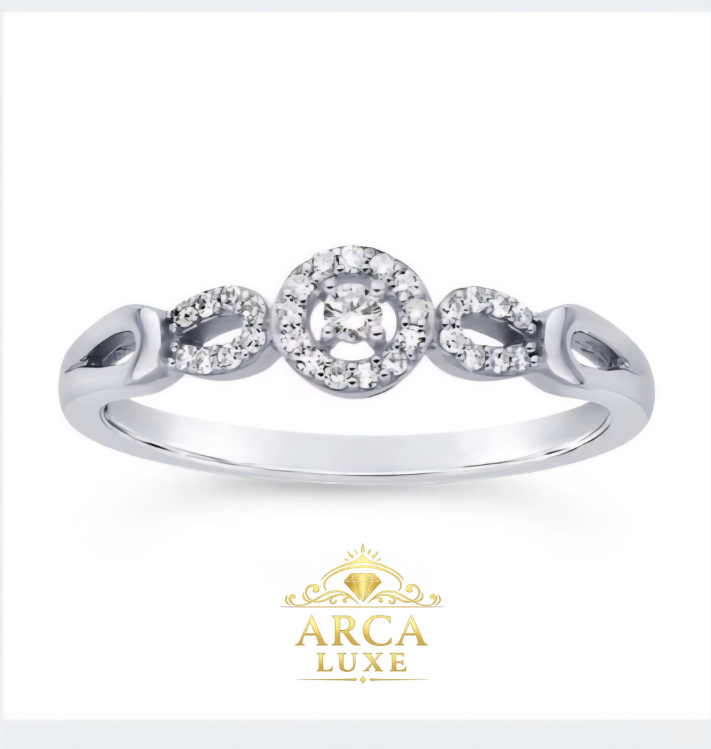 14K White Gold Diamond Engagement Ring – Round Diamond Accent Ring Size 6-7