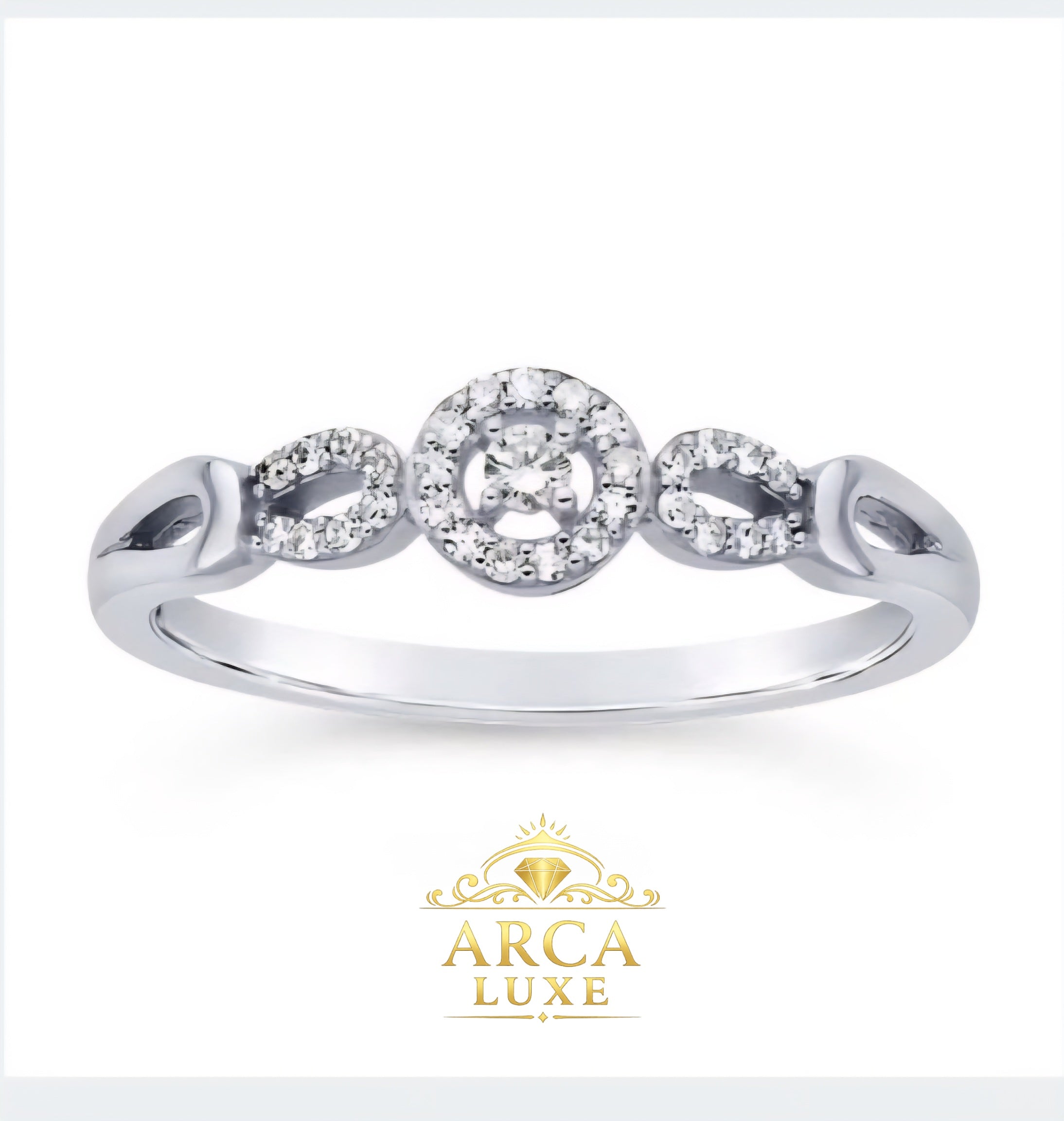 14K White Gold Diamond Engagement Ring – Round Diamond Accent Ring Size 6-7