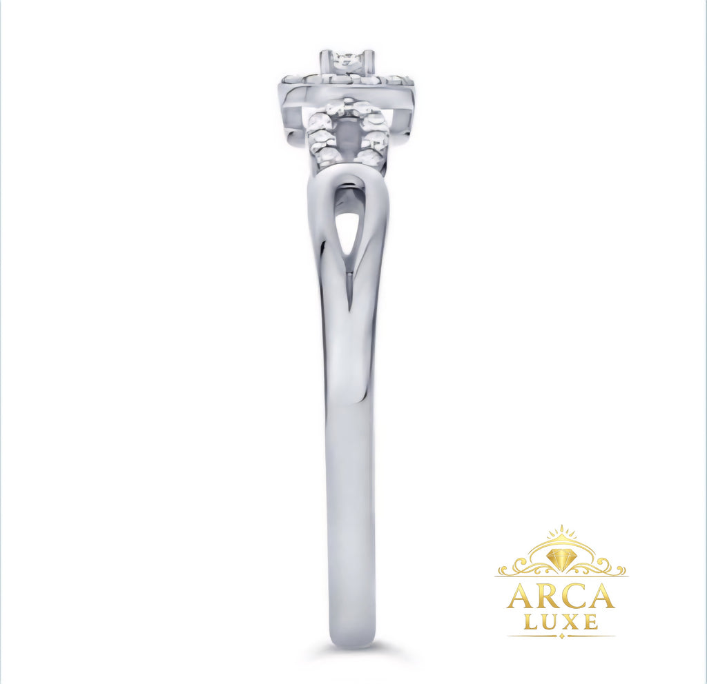 14K White Gold Diamond Engagement Ring – Round Diamond Accent Ring Size 6-7