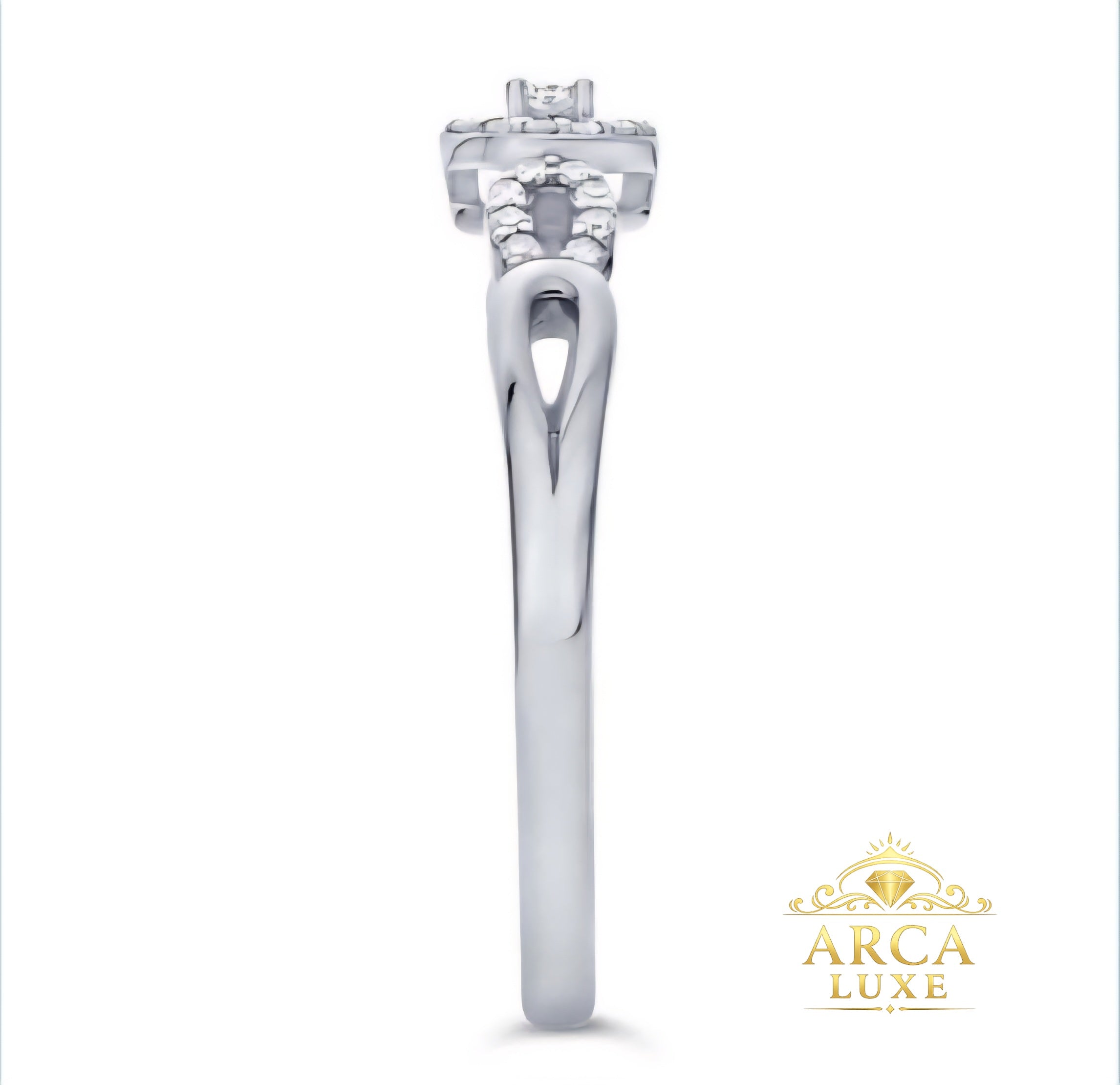 14K White Gold Diamond Engagement Ring – Round Diamond Accent Ring Size 6-7