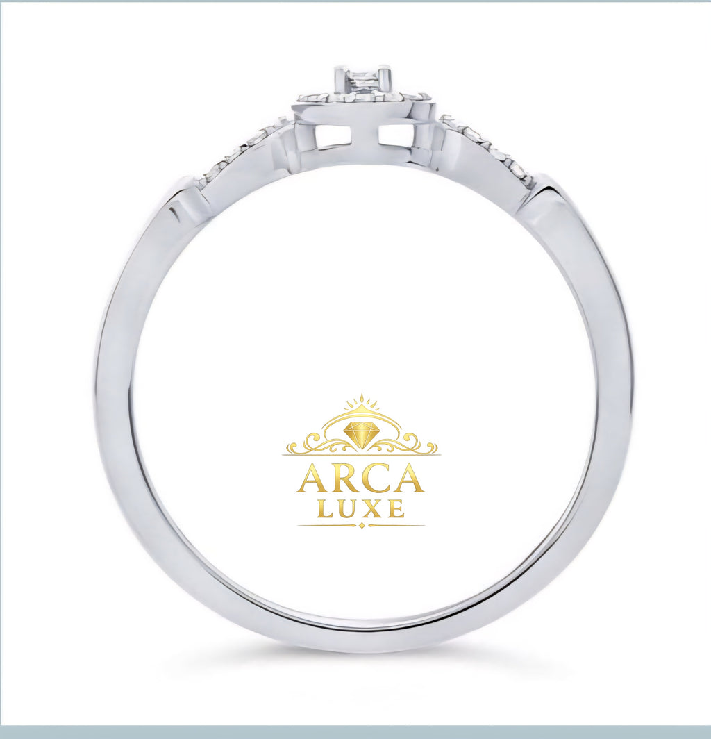 14K White Gold Diamond Engagement Ring – Round Diamond Accent Ring Size 6-7
