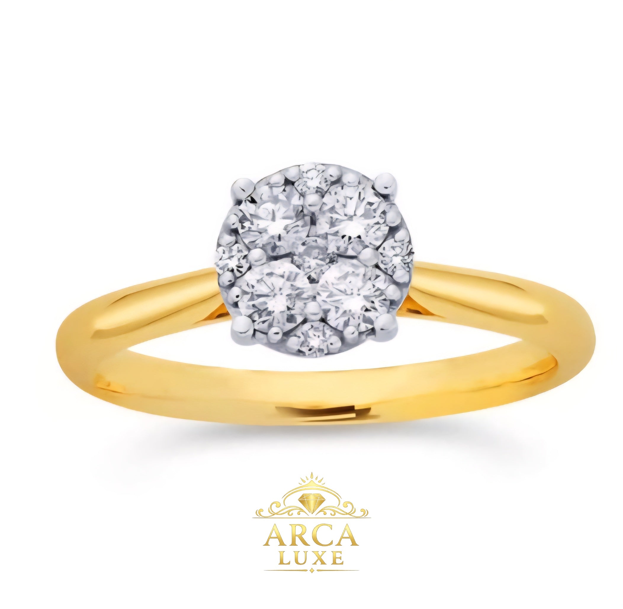 14K Yellow Gold Diamond Cluster Engagement Ring – 0.236 CTW Size 6-7