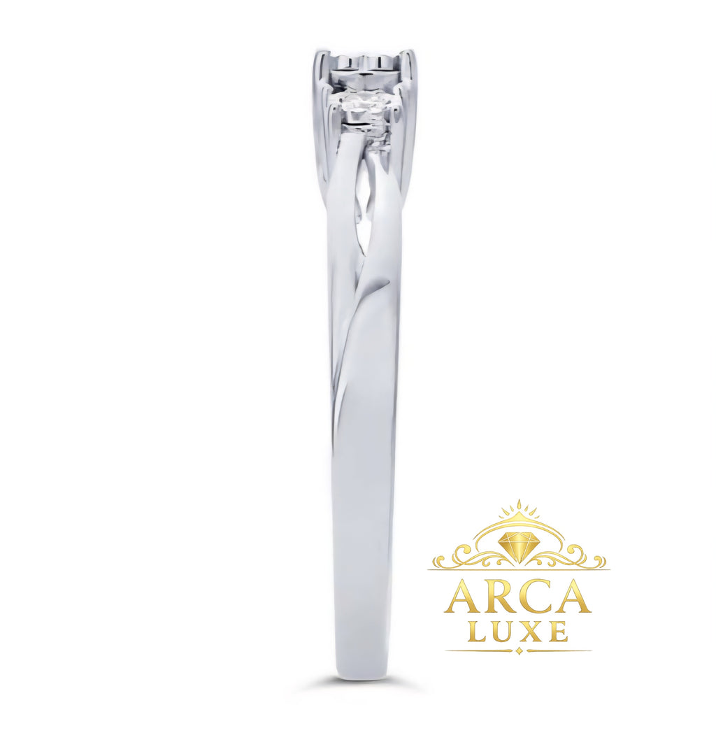 14K White Gold Three-Stone Diamond Ring – 0.13 CTW Round Diamonds Size 7-8