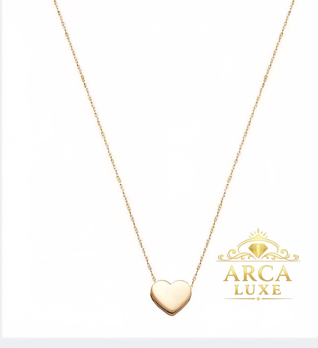 14K Yellow Gold Heart Festoon Necklace – Delicate Cable Chain Pendant (18")