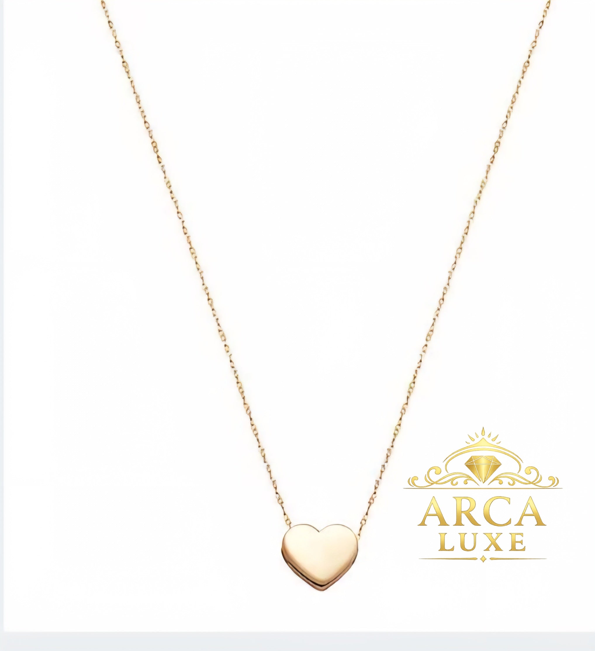 14K Yellow Gold Heart Festoon Necklace – Delicate Cable Chain Pendant (18")
