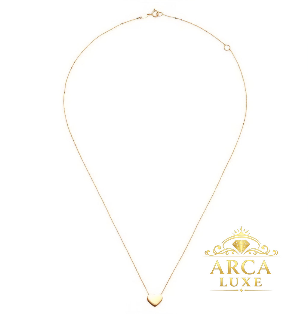 14K Yellow Gold Heart Festoon Necklace – Delicate Cable Chain Pendant (18")