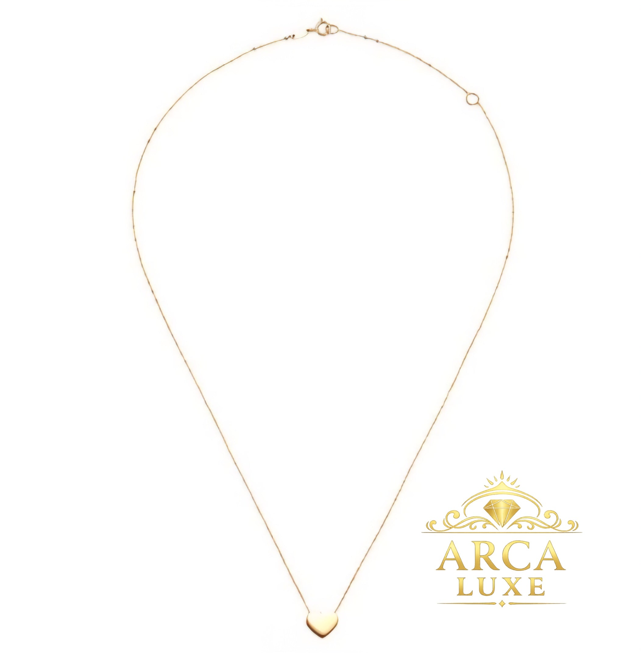 14K Yellow Gold Heart Festoon Necklace – Delicate Cable Chain Pendant (18")