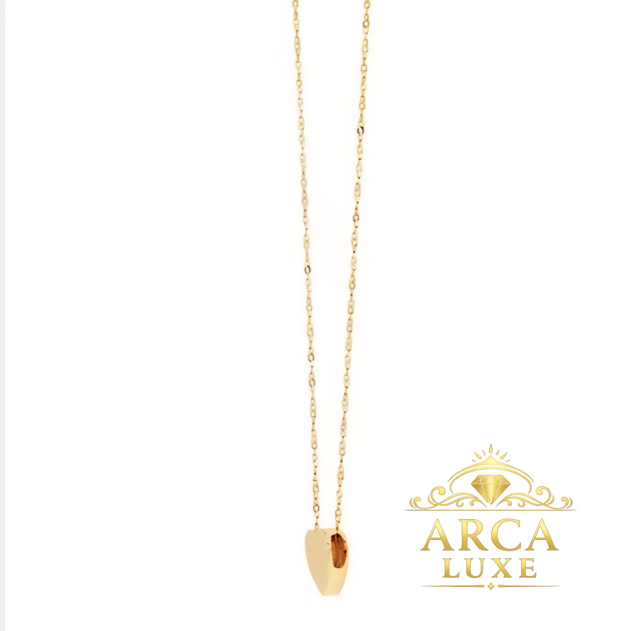 14K Yellow Gold Heart Festoon Necklace – Delicate Cable Chain Pendant (18")