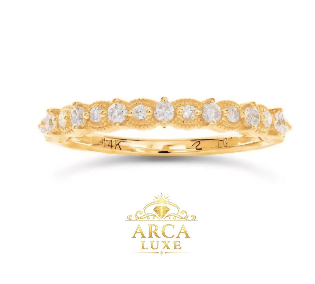 14K Yellow Gold Lab-Grown Diamond Wedding Band – 0.255 CTW Milgrain Ring Size 7