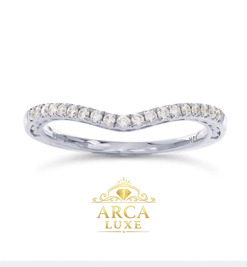 14K White Gold V-Shape Lab-Grown Diamond Wedding Band – 0.17 CTW Size 7
