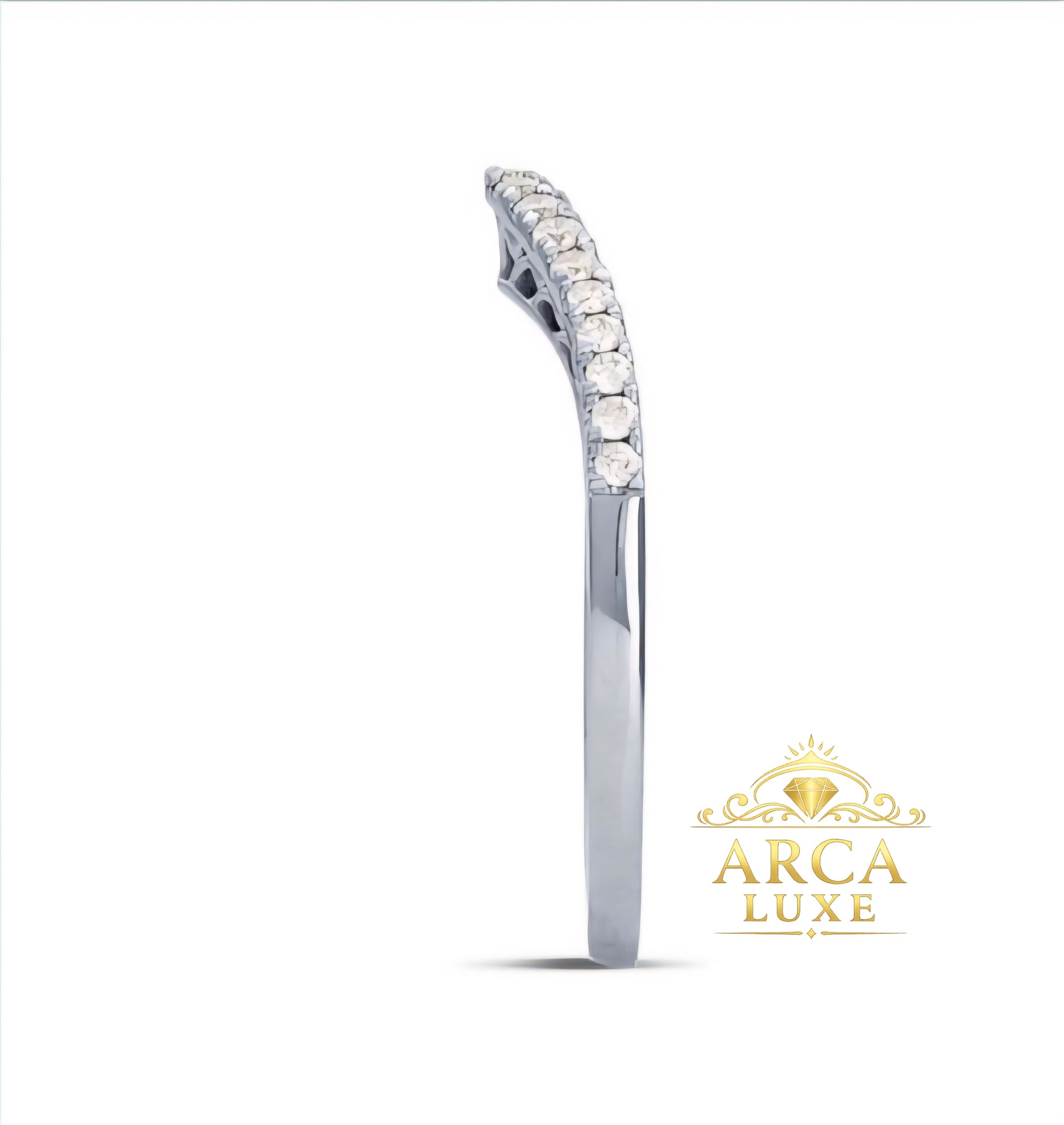 14K White Gold V-Shape Lab-Grown Diamond Wedding Band – 0.17 CTW Size 7