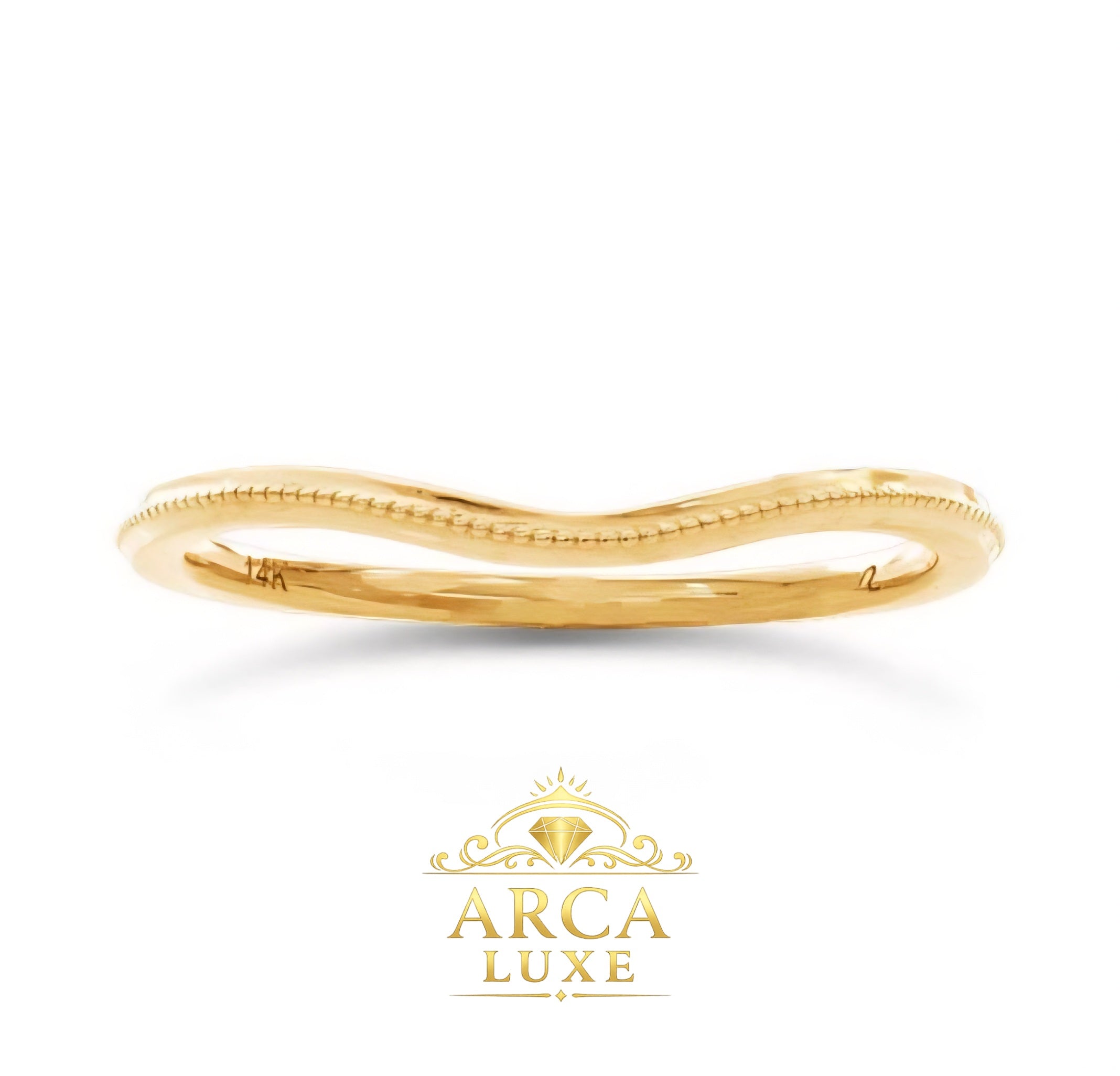 14K Yellow Gold V-Shape Milgrain Wedding Band Size 7