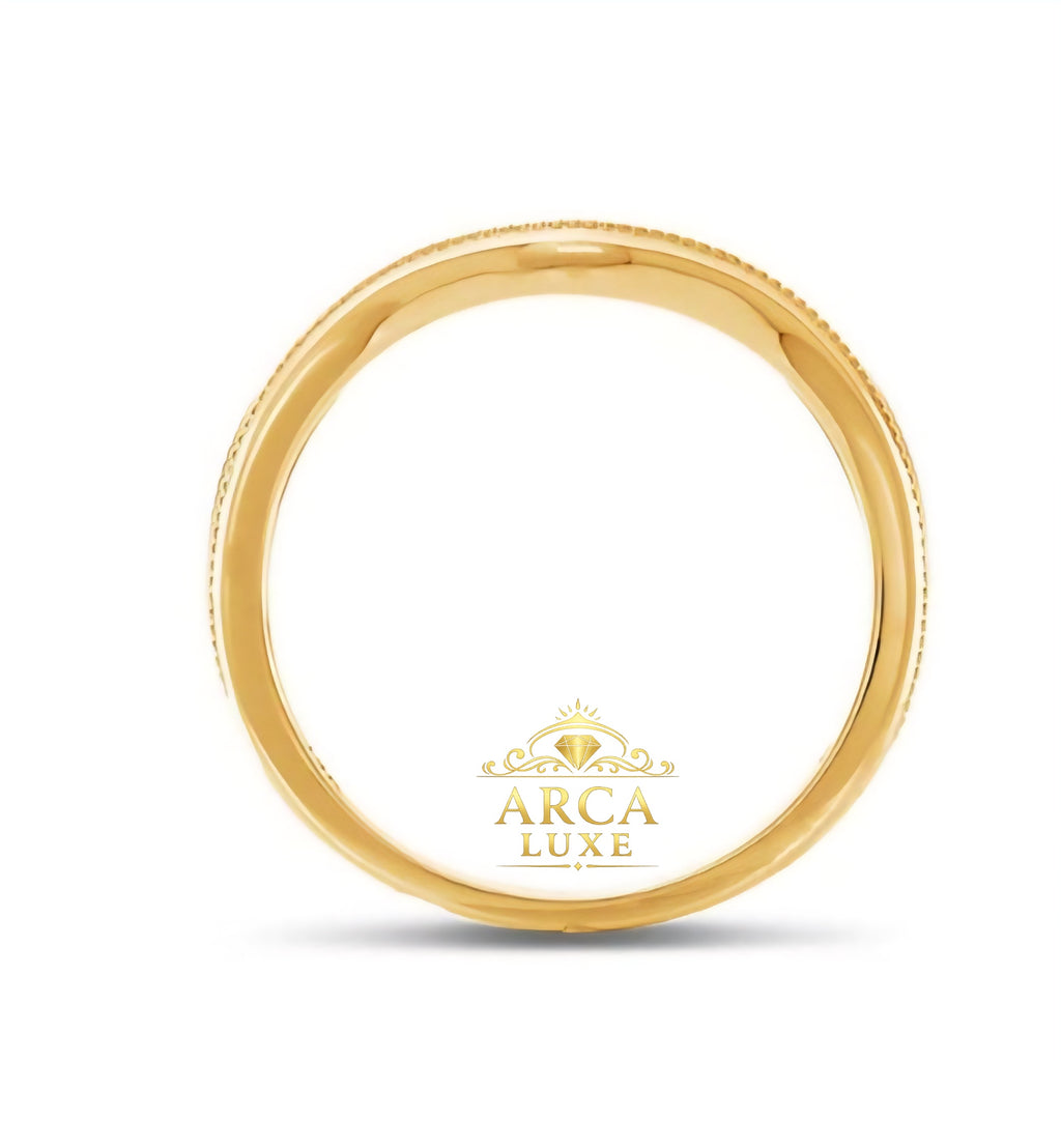 14K Yellow Gold V-Shape Milgrain Wedding Band Size 7
