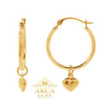 14K Gold Heart Dangle Hoop Earrings – ARCA LUXE