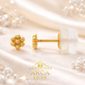 14K Yellow Gold Granulated Flower Stud Earrings – Solid Gold Post Earrings (3.2mm)