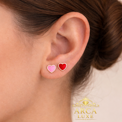 14K Enamel Heart Stud Earrings – Solid Gold
