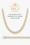 14K Yellow Gold 8mm White Pavé Miami Cuban Chain – Modern Lite with Secure Double Box Clasp
