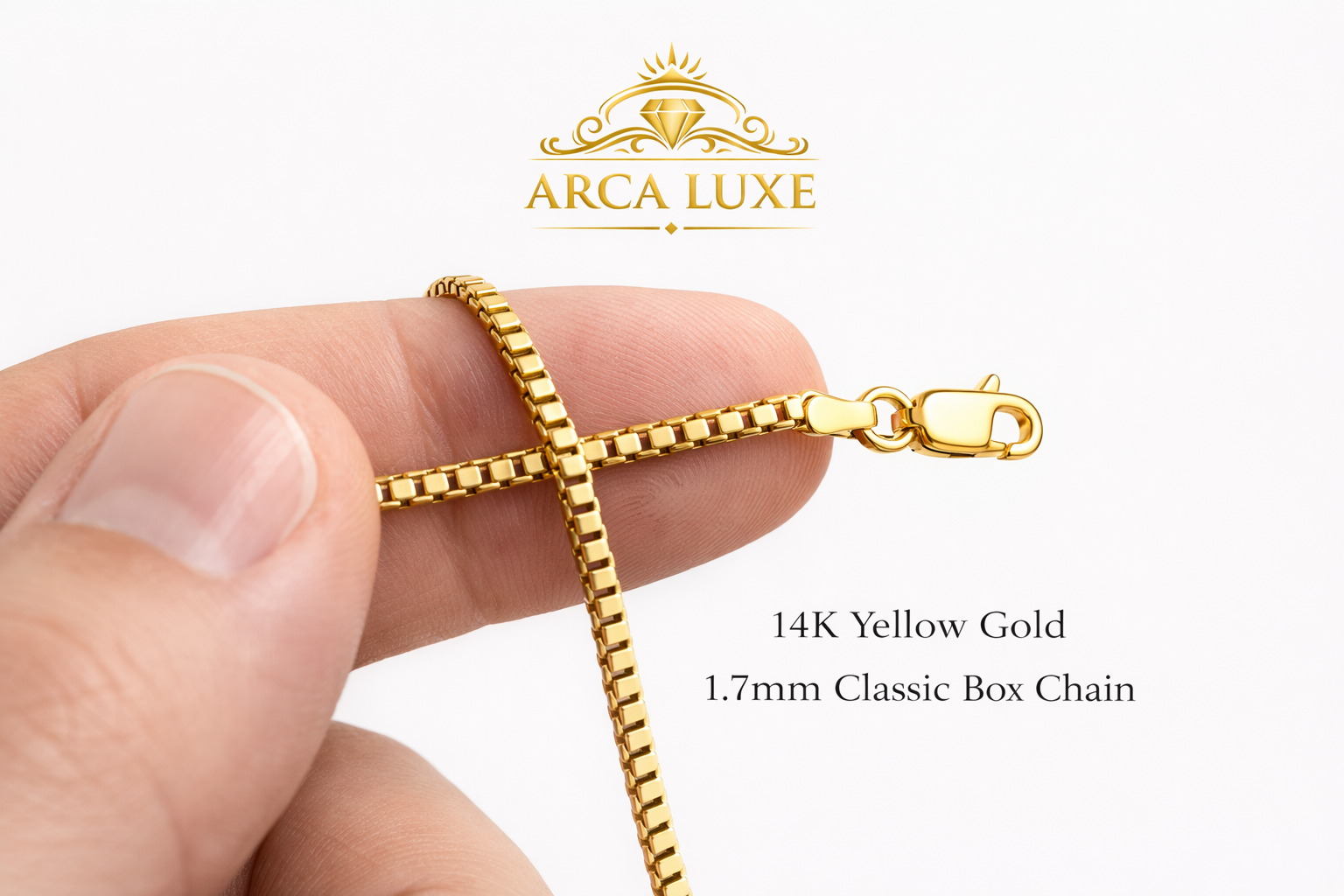 ARCA LUXE Classic Box Chain – 14K Solid Gold (1.7mm)