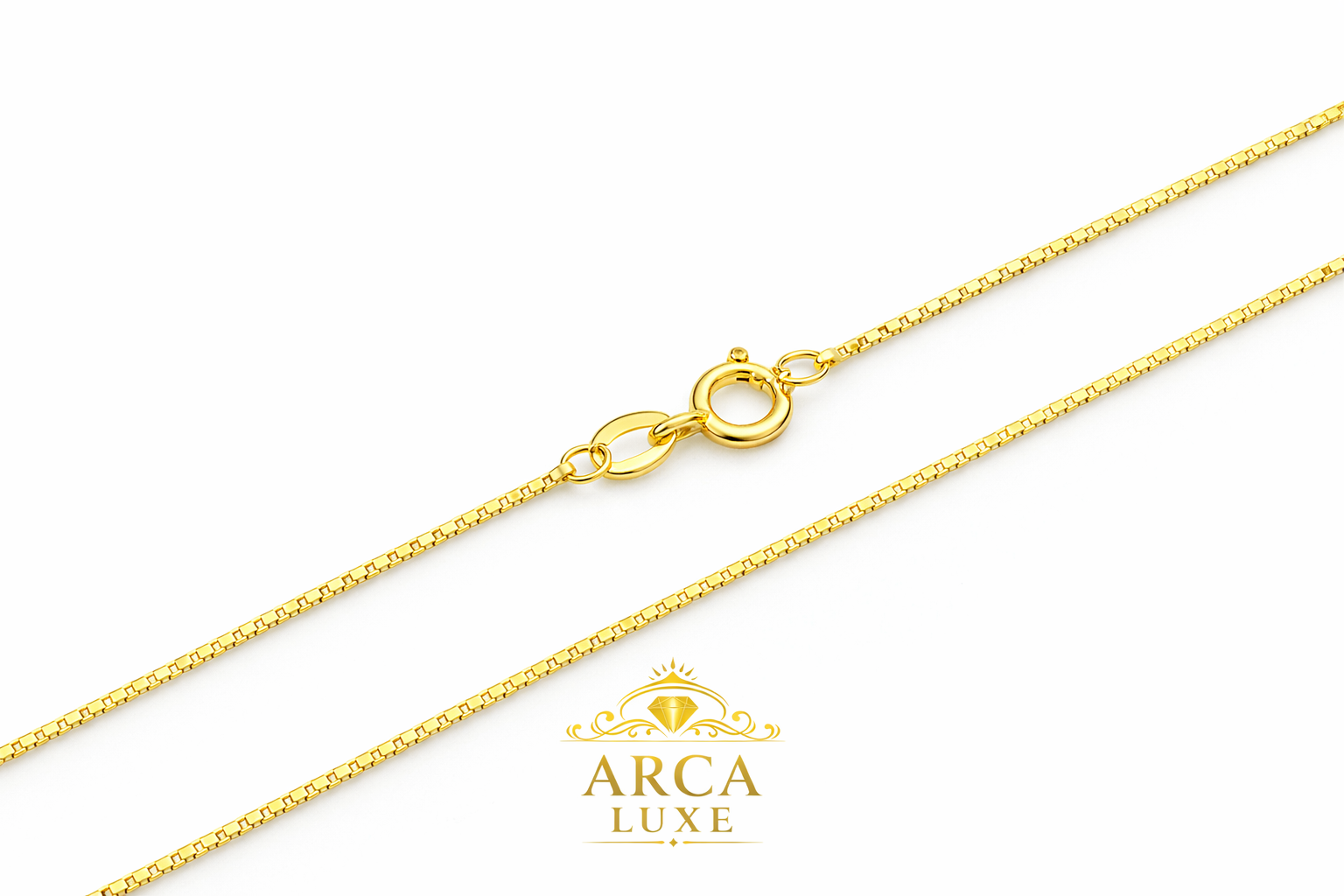 ARCA LUXE Classic Box Chain – 14K Solid Gold (0.60mm)