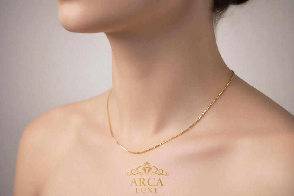 ARCA LUXE Classic Box Chain – 14K Solid Gold (0.60mm)