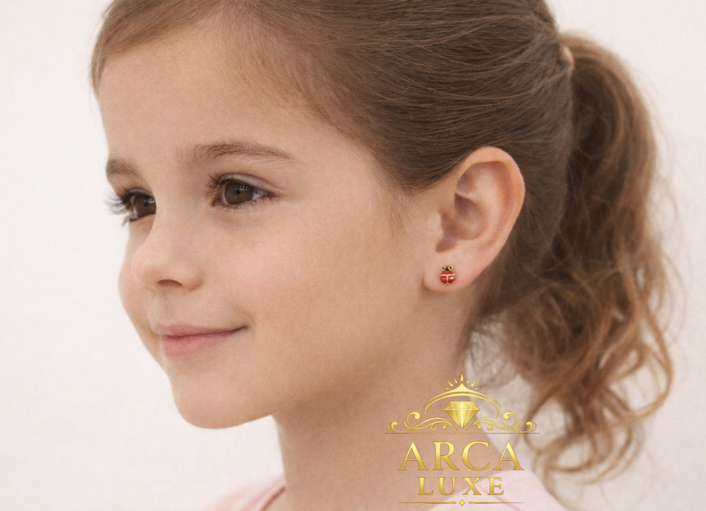 14K Gold Enamel Ladybug Stud Earrings – Kids Gold Earrings