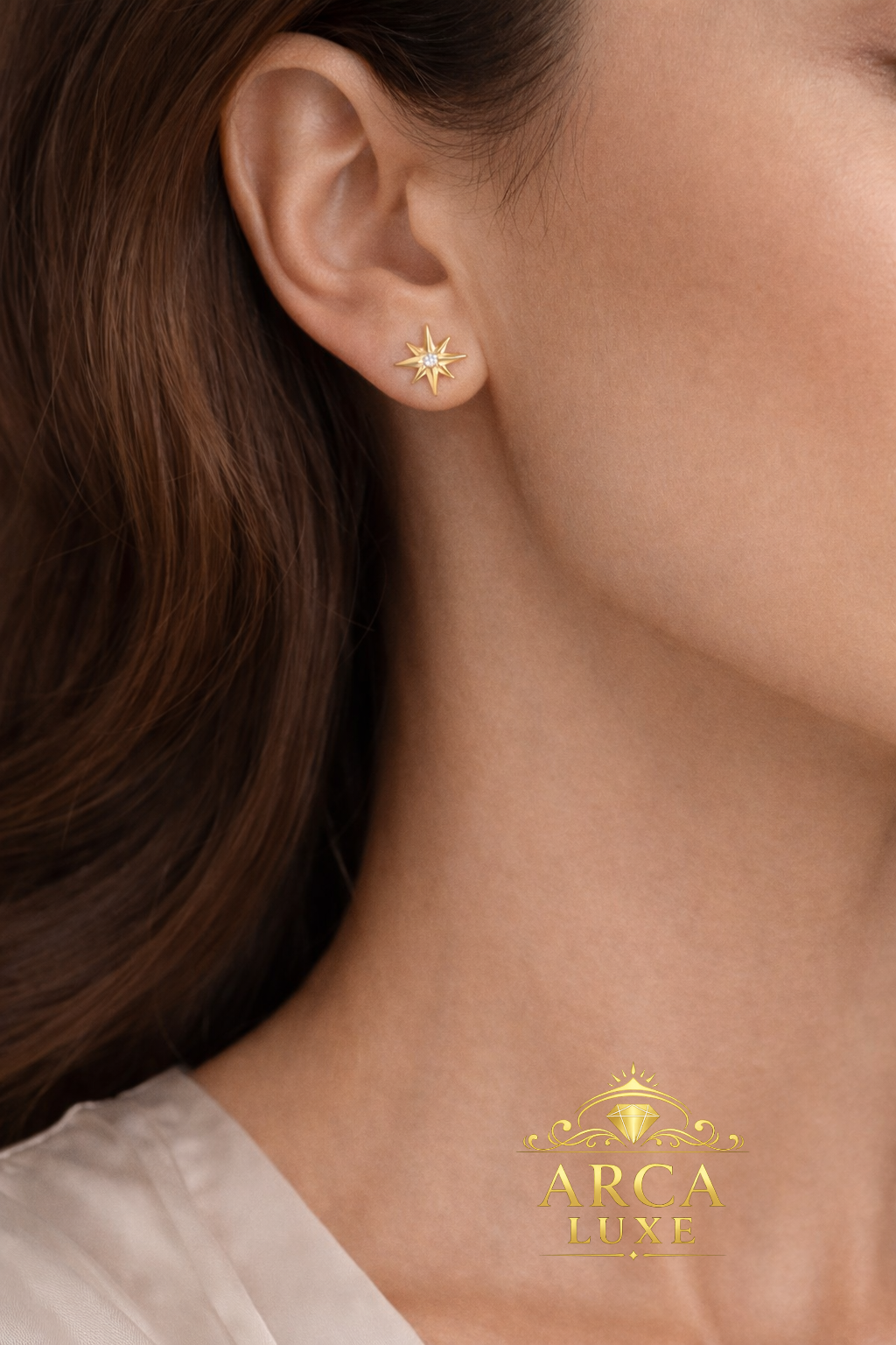 14K Diamond North Star Stud Earrings – Solid Gold | ARCA LUXE