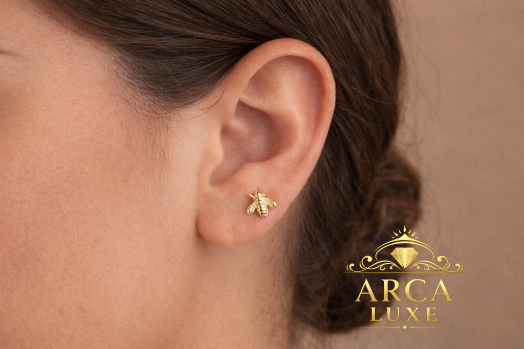 14K Gold Bee Stud Earrings – Solid Gold