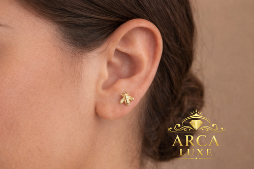 14K Gold Bee Stud Earrings – Solid Gold