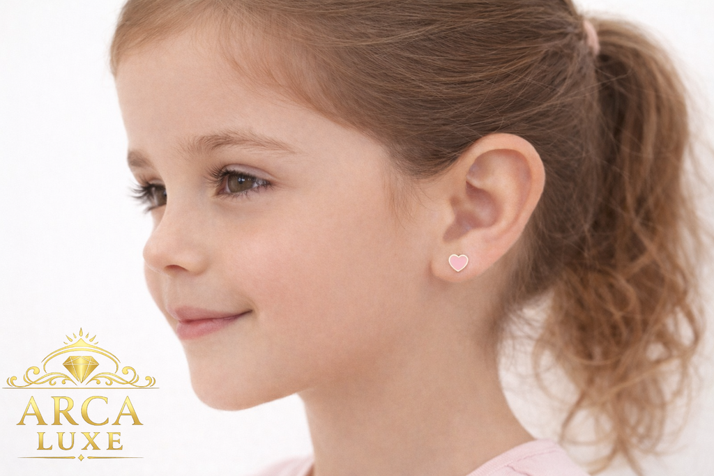 14K Enamel Heart Stud Earrings – Solid Gold