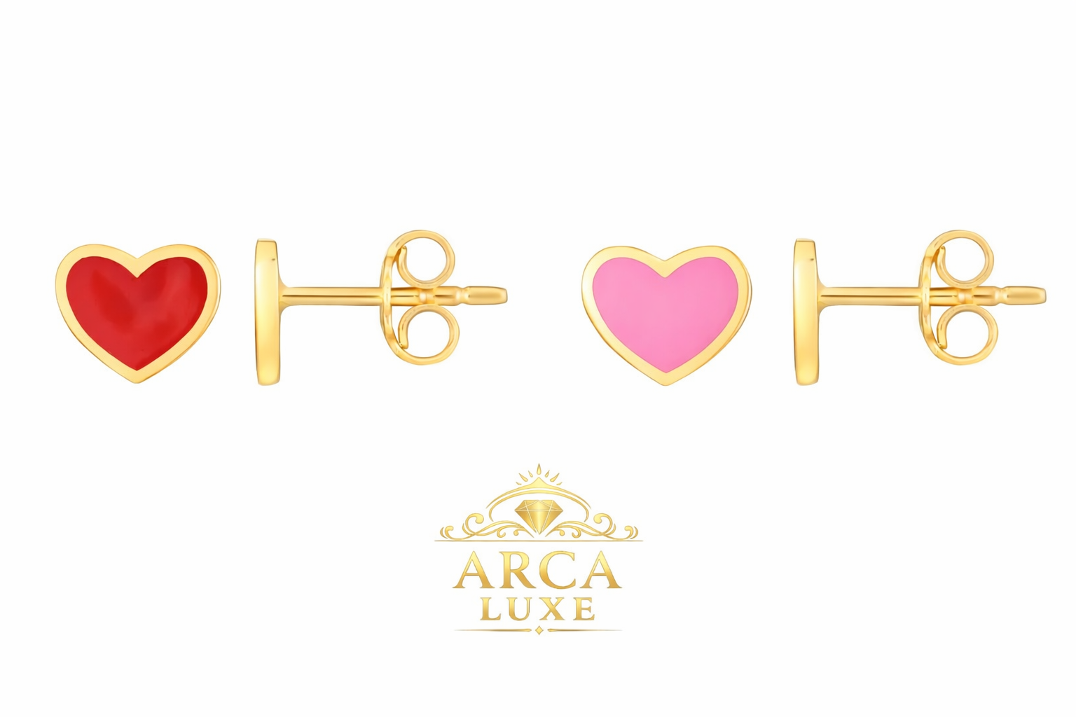 14K Enamel Heart Stud Earrings – Solid Gold