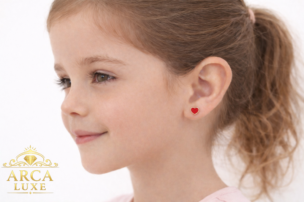 14K Enamel Heart Stud Earrings – Solid Gold