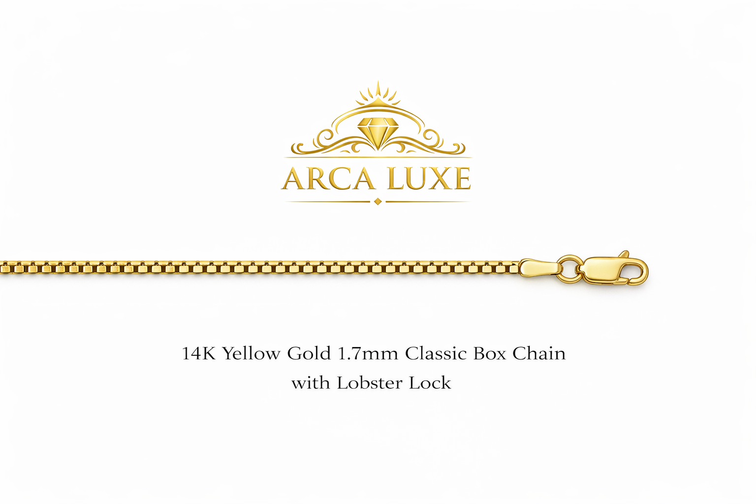 ARCA LUXE Classic Box Chain – 14K Solid Gold (1.7mm)
