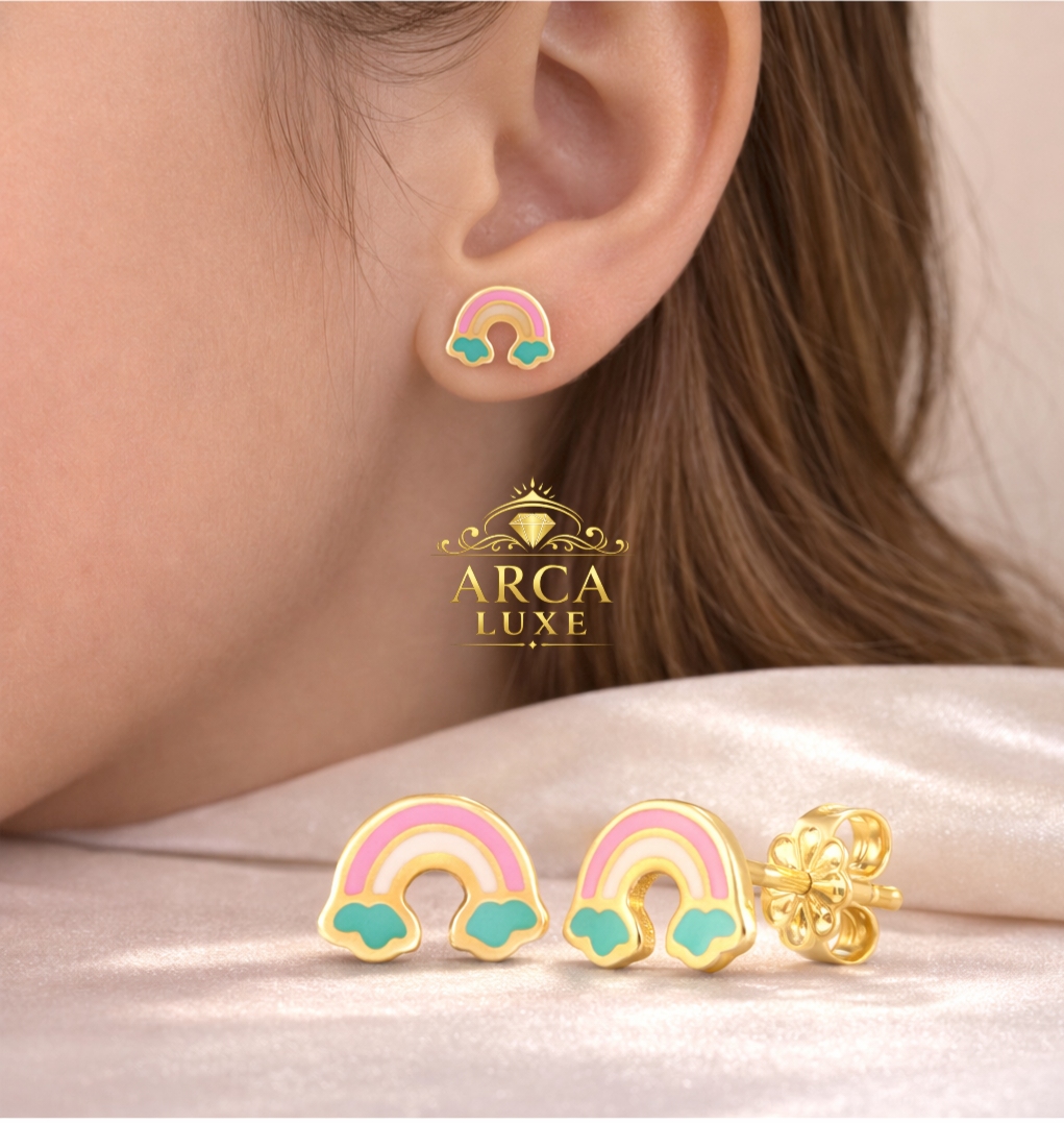 14K Gold Enamel Rainbow Stud Earrings – Kids Gold Earrings