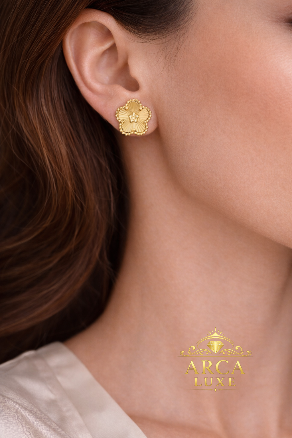 14K Gold Daisy Stud Earrings – Textured Floral Design | ARCA LUXE