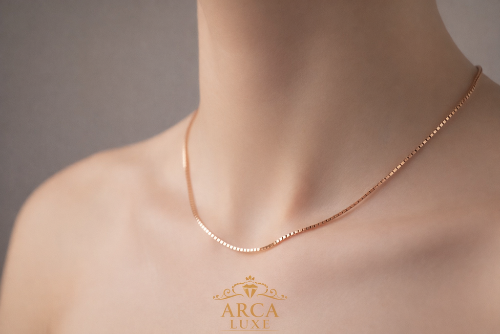 ARCA LUXE Classic Box Chain – 14K Solid Gold (0.60mm)