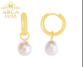 14K Solid Gold Pearl Drop Huggie Earrings – Elegant Minimalist Luxury