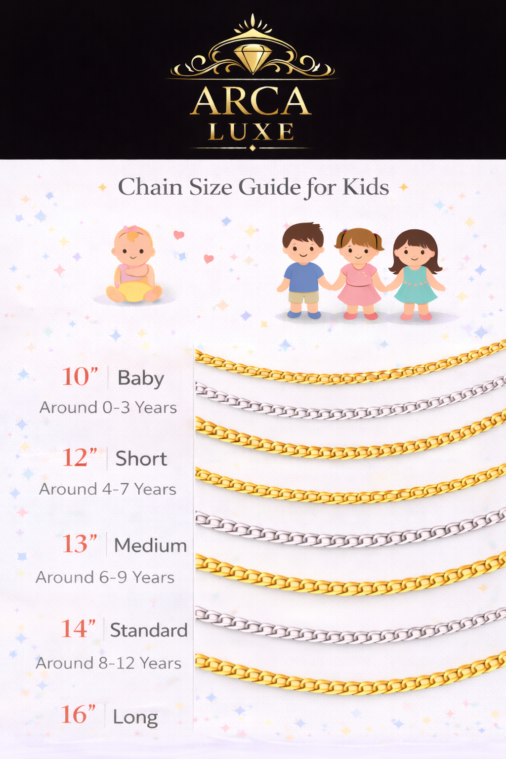 Arca Luxe 14K Solid Yellow Gold Classic Box Chain – 0.60mm Children's Necklace