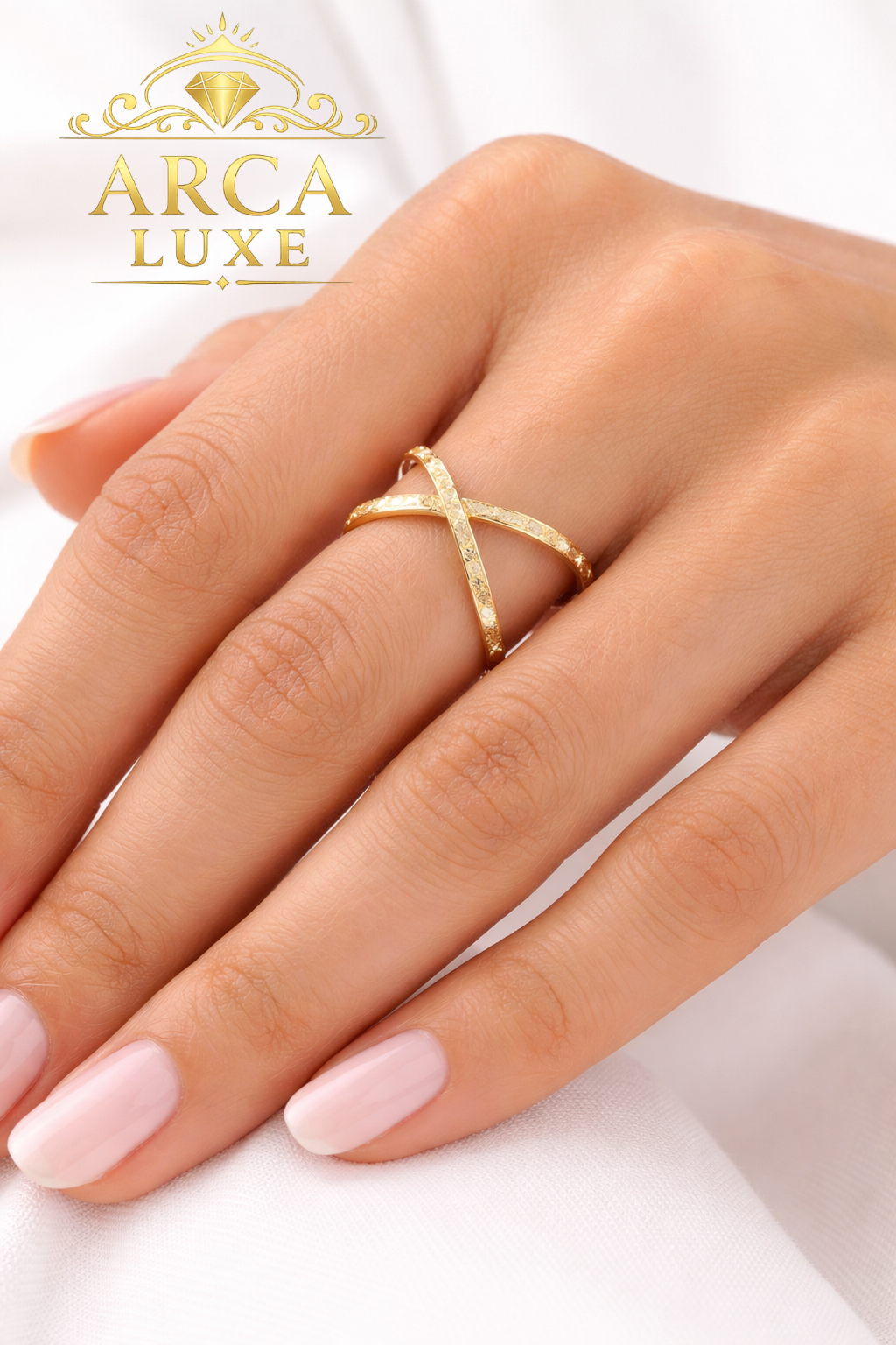 14K Solid Gold Diamond Cut Crisscross Ring – Size 7 & 8