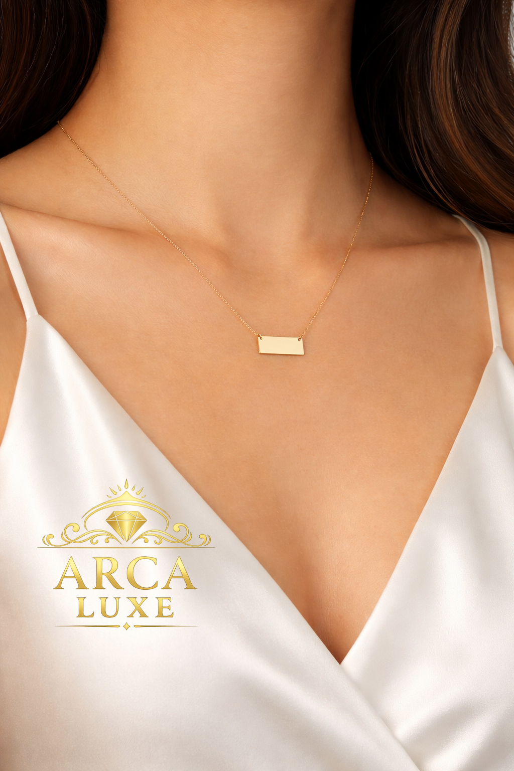 14K Solid Gold Mirror Rectangle Bar Necklace – Minimalist Luxury Pendant 18"